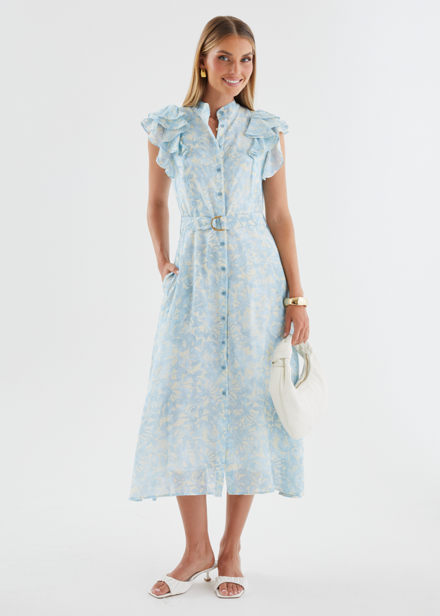 Cassia Midi Dress - Sky Blue Floral