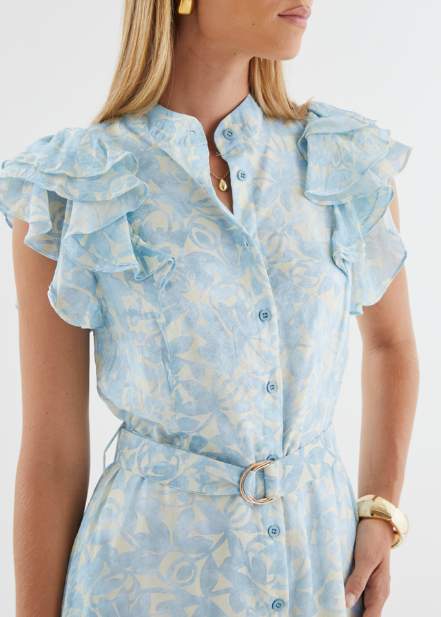 Cassia Midi Dress - Sky Blue Floral