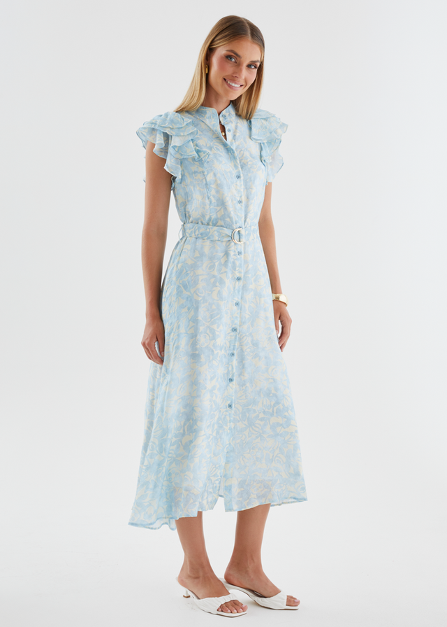 Cassia Midi Dress - Sky Blue Floral