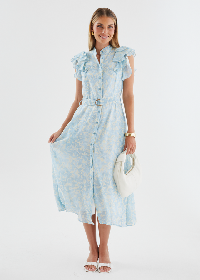 Cassia Midi Dress - Sky Blue Floral
