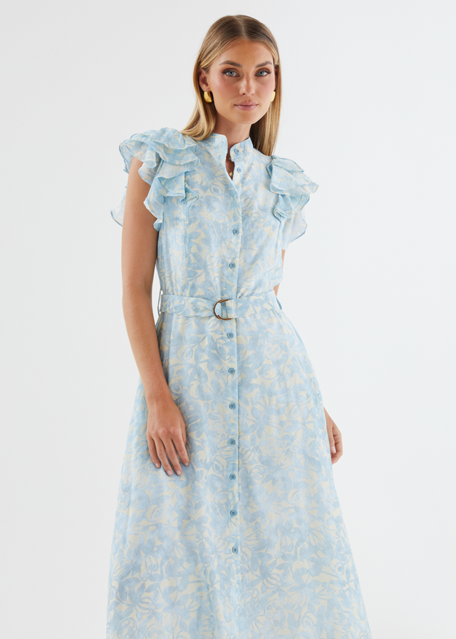 Cassia Midi Dress - Sky Blue Floral