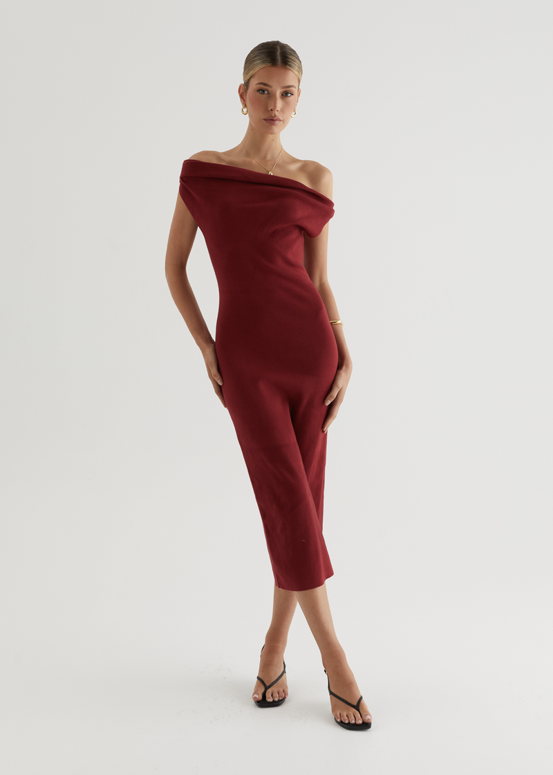 Soft Serenade Midi Dress in Wine Linen Blend