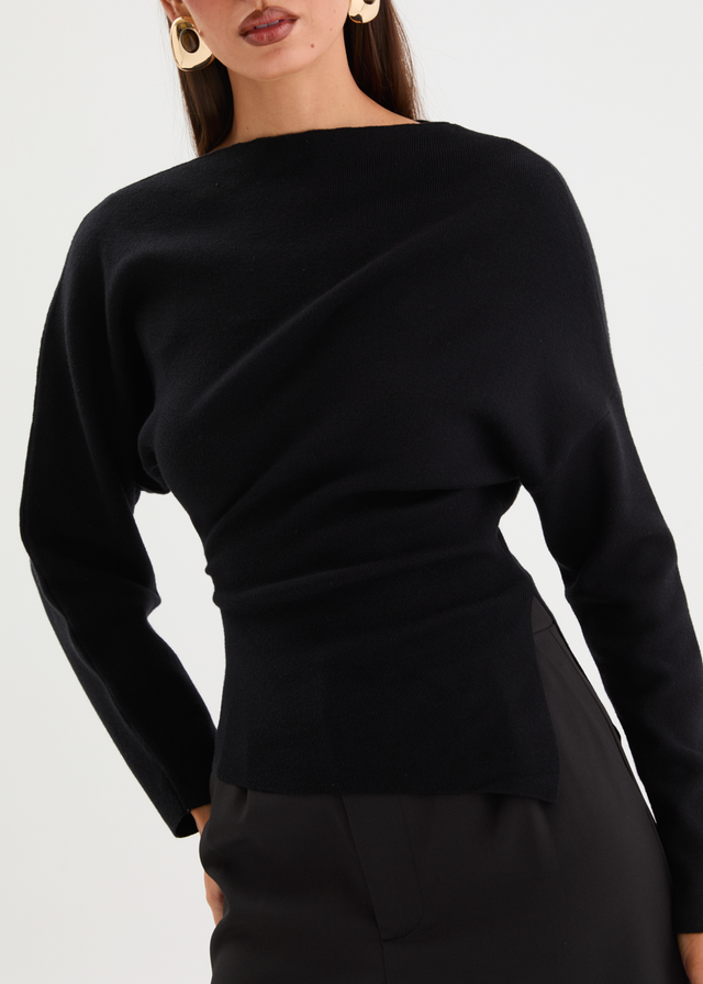 Willowly One Shoulder Knit Top - Black