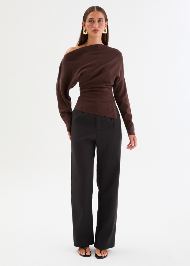 Willowly One Shoulder Knit Top - Chocolate