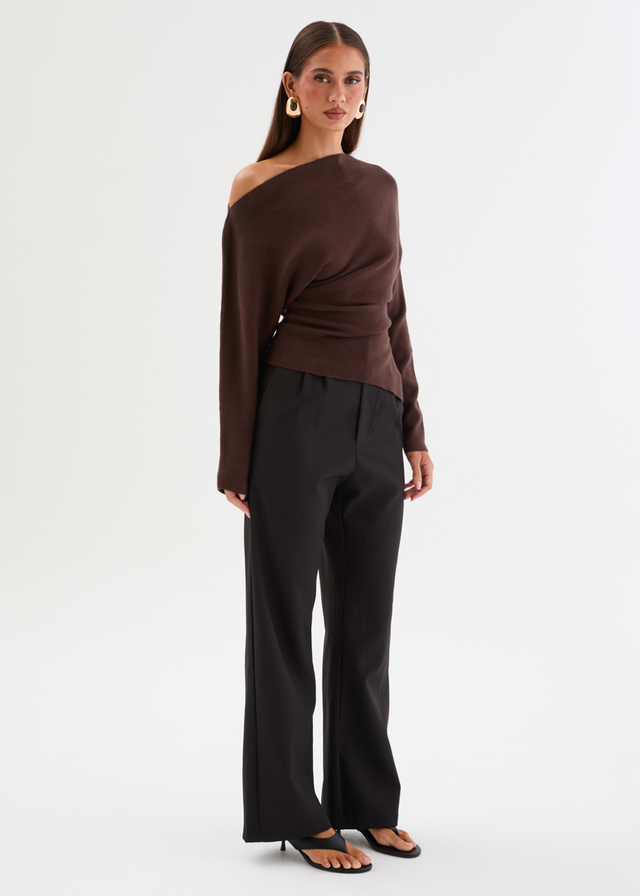 Willowly One Shoulder Knit Top - Chocolate