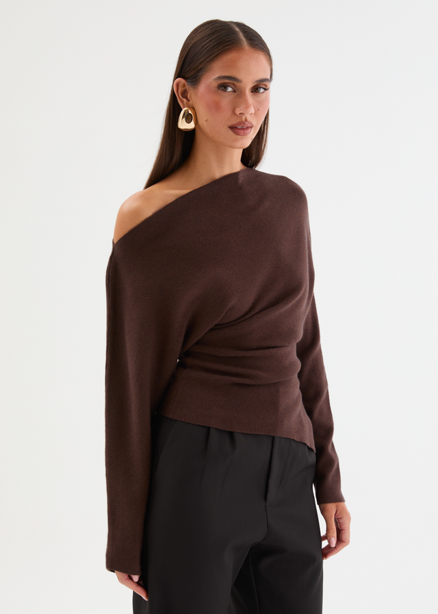 Willowly One Shoulder Knit Top - Chocolate