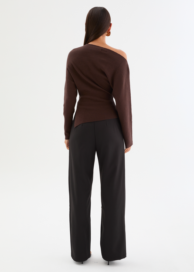 Willowly One Shoulder Knit Top - Chocolate