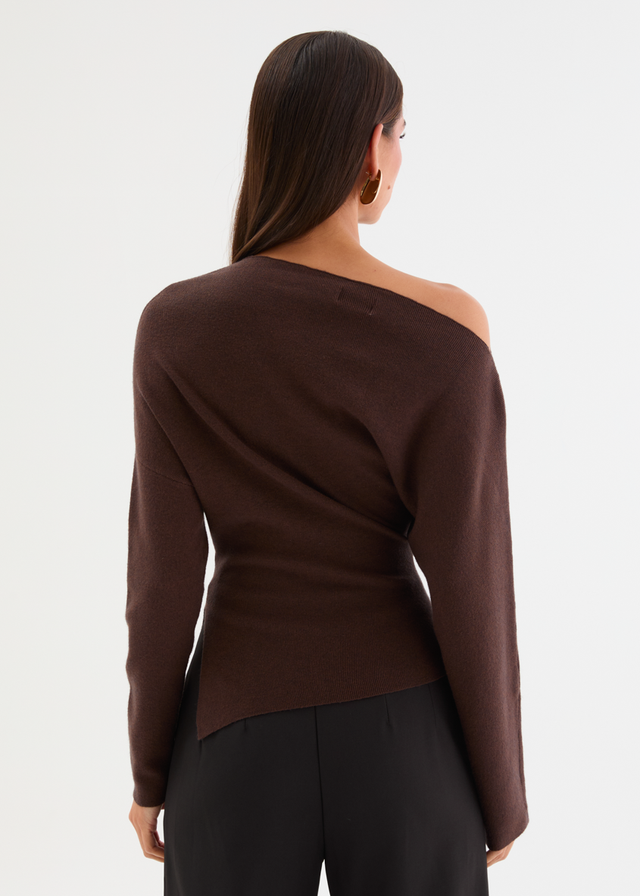 Willowly One Shoulder Knit Top - Chocolate