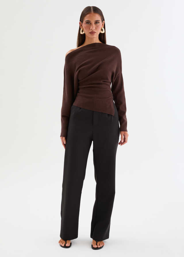 Willowly One Shoulder Knit Top - Chocolate