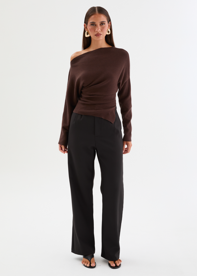 Willowly One Shoulder Knit Top - Chocolate