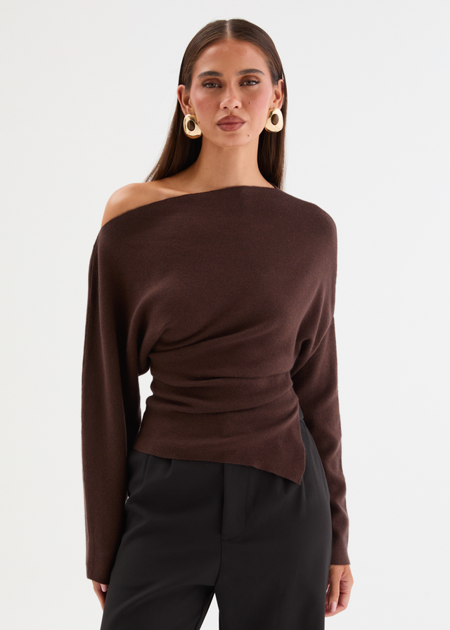 Willowly One Shoulder Knit Top - Chocolate