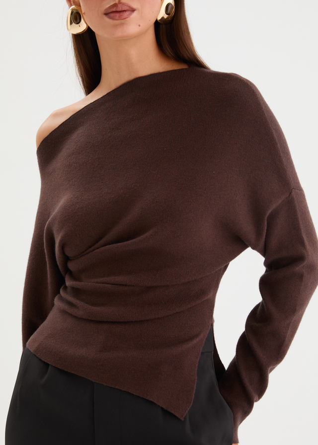 Willowly One Shoulder Knit Top - Chocolate