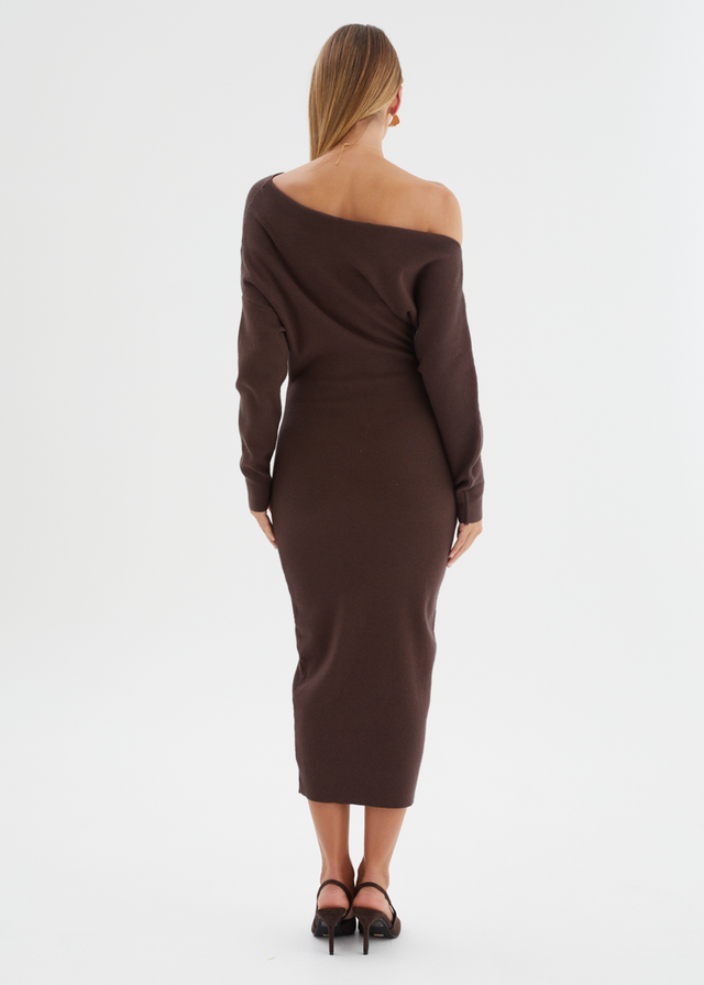 Milena Drop Shoulder Knit Midi Dress - Chocolate