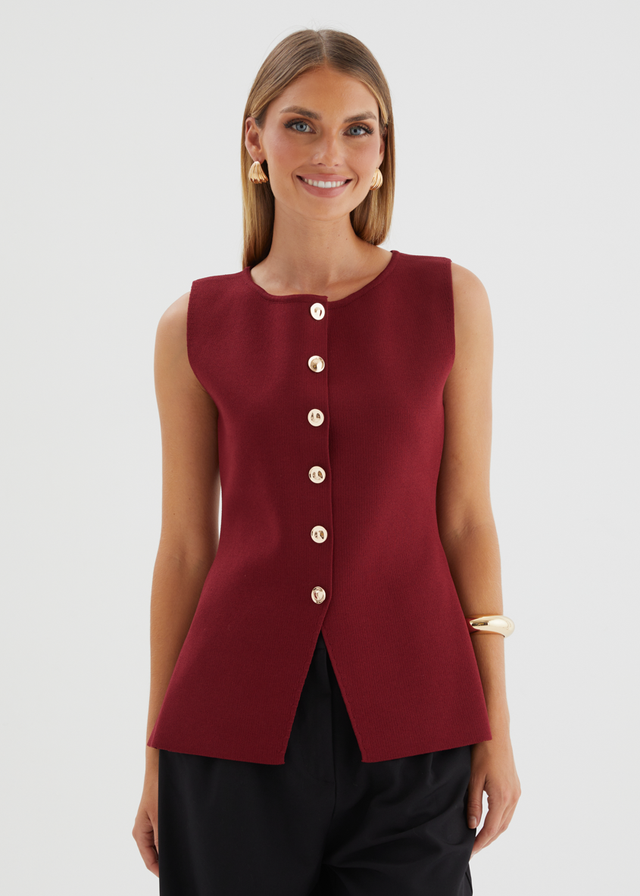 Tristy Knit Vest - Merlot