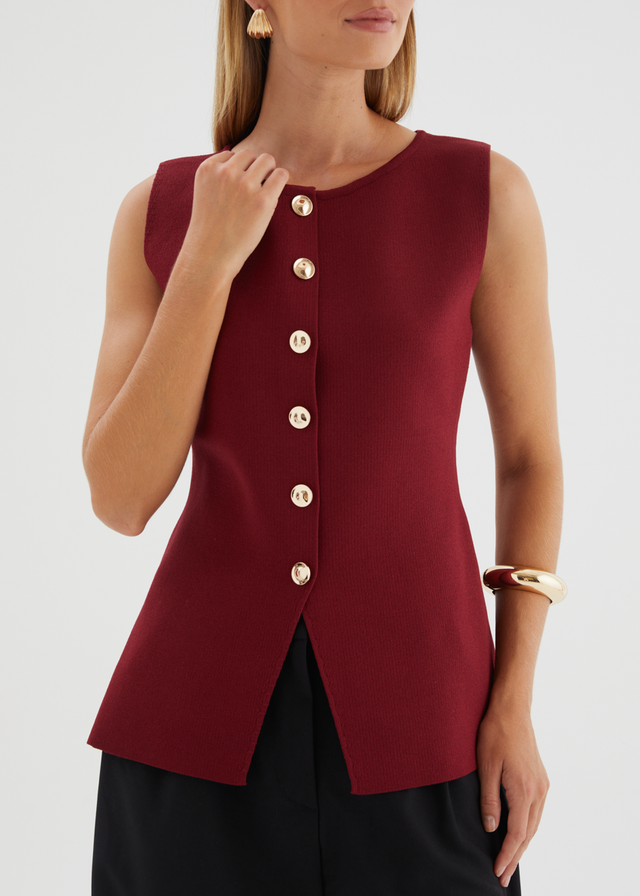 Tristy Knit Vest - Merlot