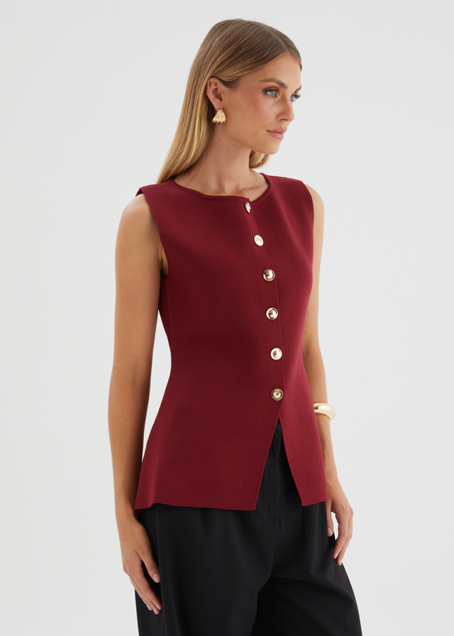 Tristy Knit Vest - Merlot