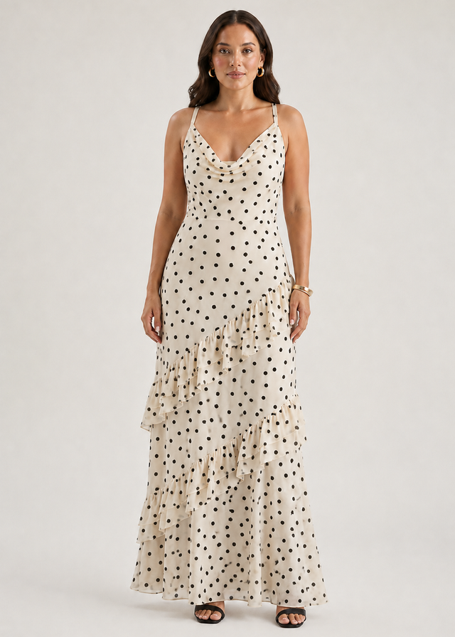 Damica Maxi Dress - Cream Polka