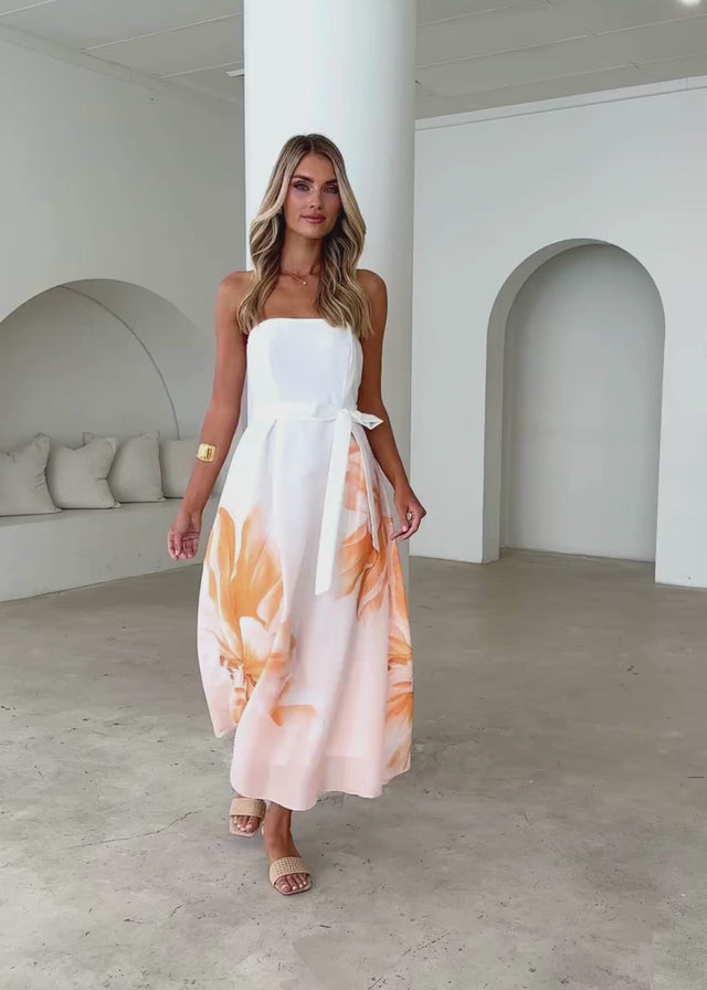 Naya Strapless Midi Dress - Peach Floral