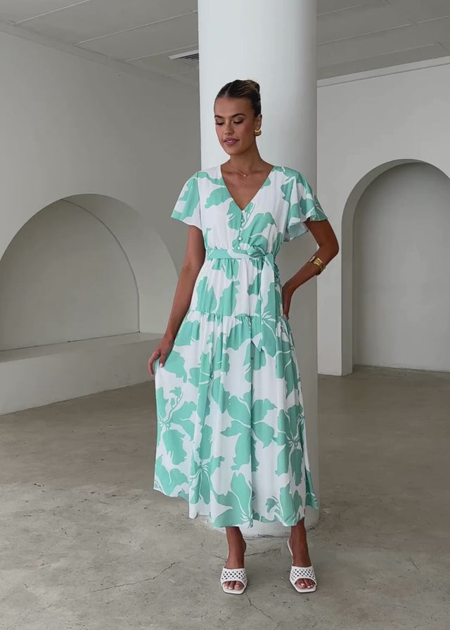 Vino Midi Dress - Green Floral