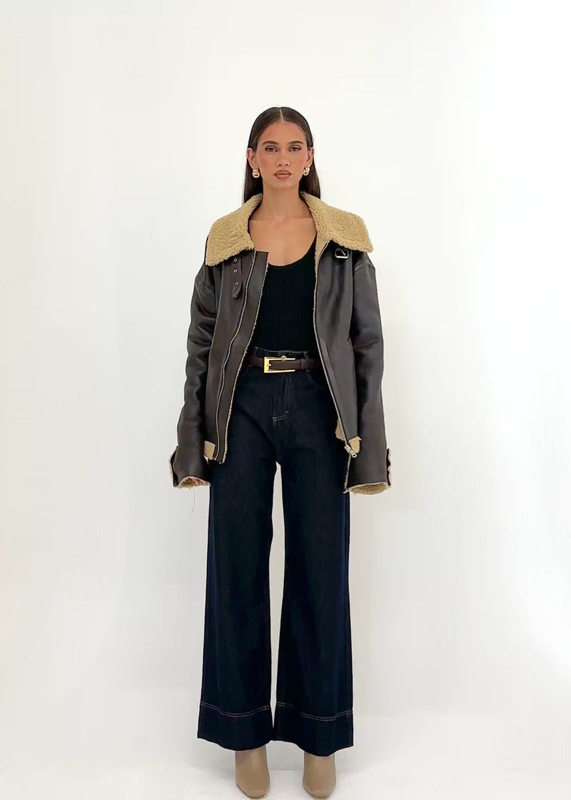 Addison PU Aviator Jacket - Teddy Brown – Gingham & Heels