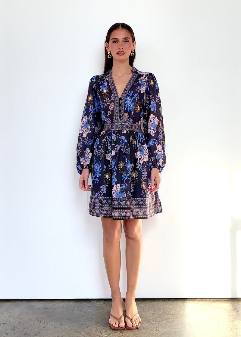 Neena Mini Dress - Obsidian Bloom  Gingham & Heels