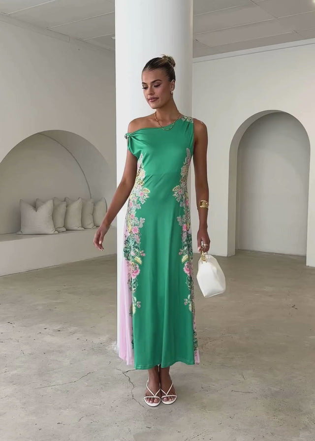 Blossom One Shoulder Maxi Dress - Green Gia