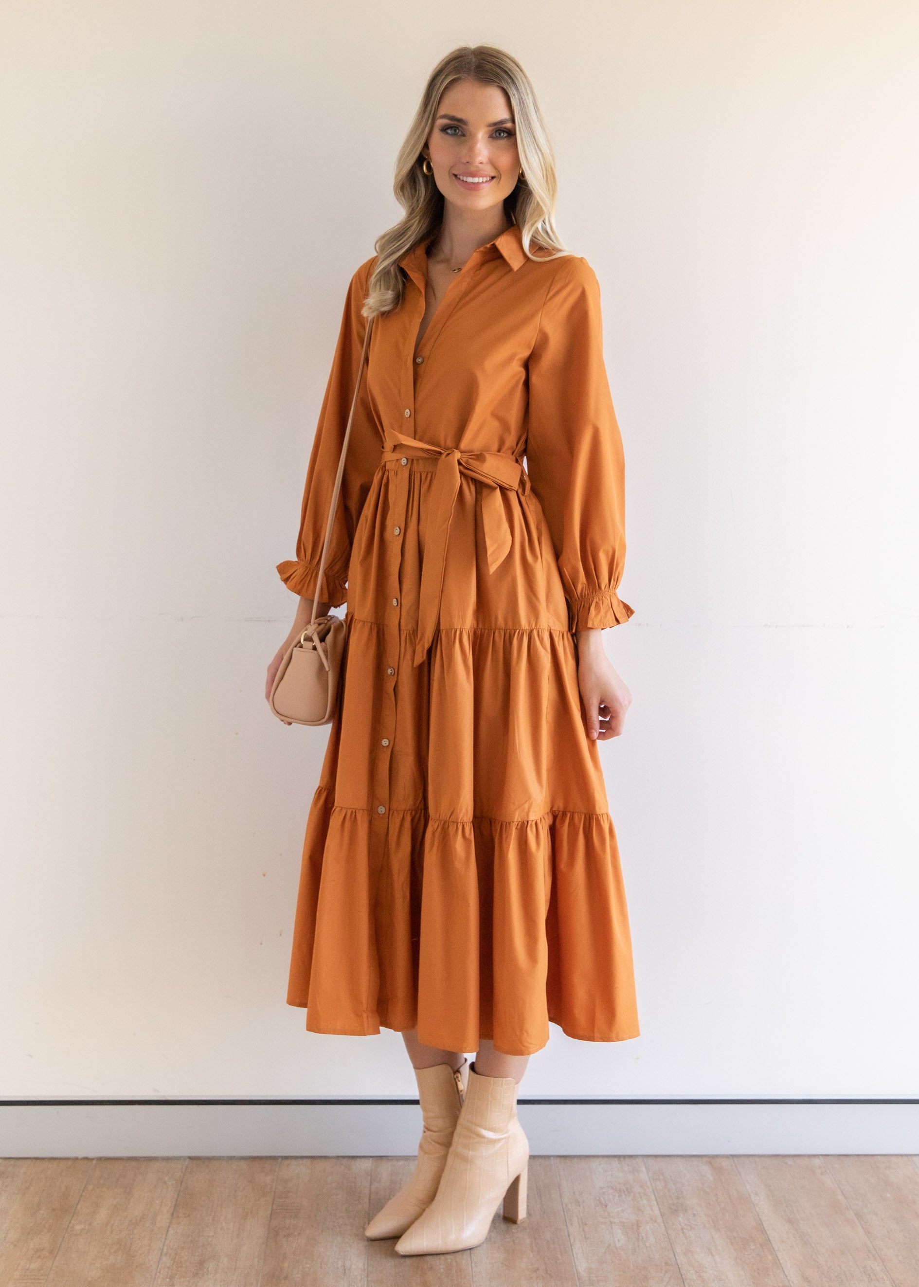 Pamelia Midi Dress - Rust