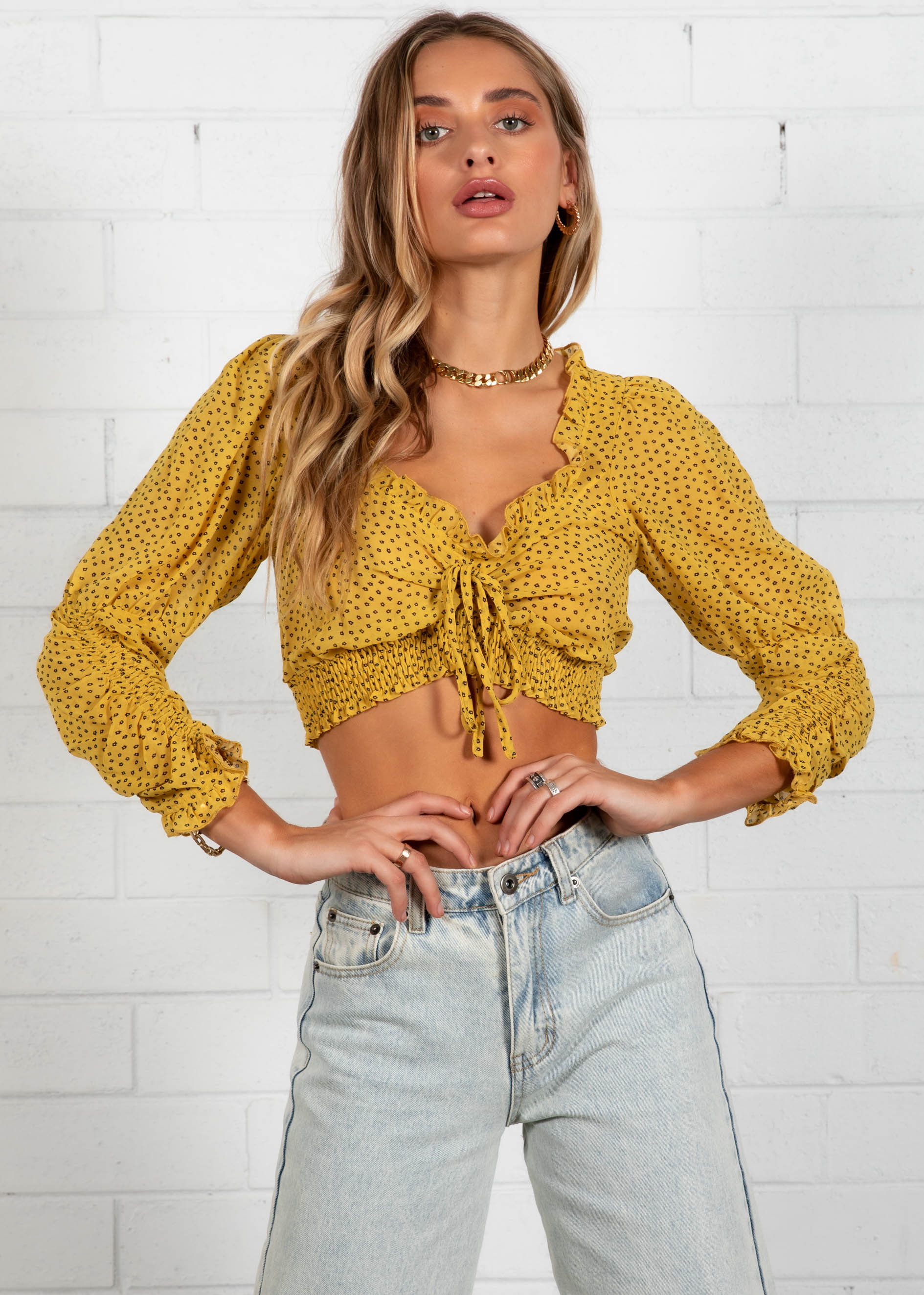 Cadence Cropped Blouse - Yellow