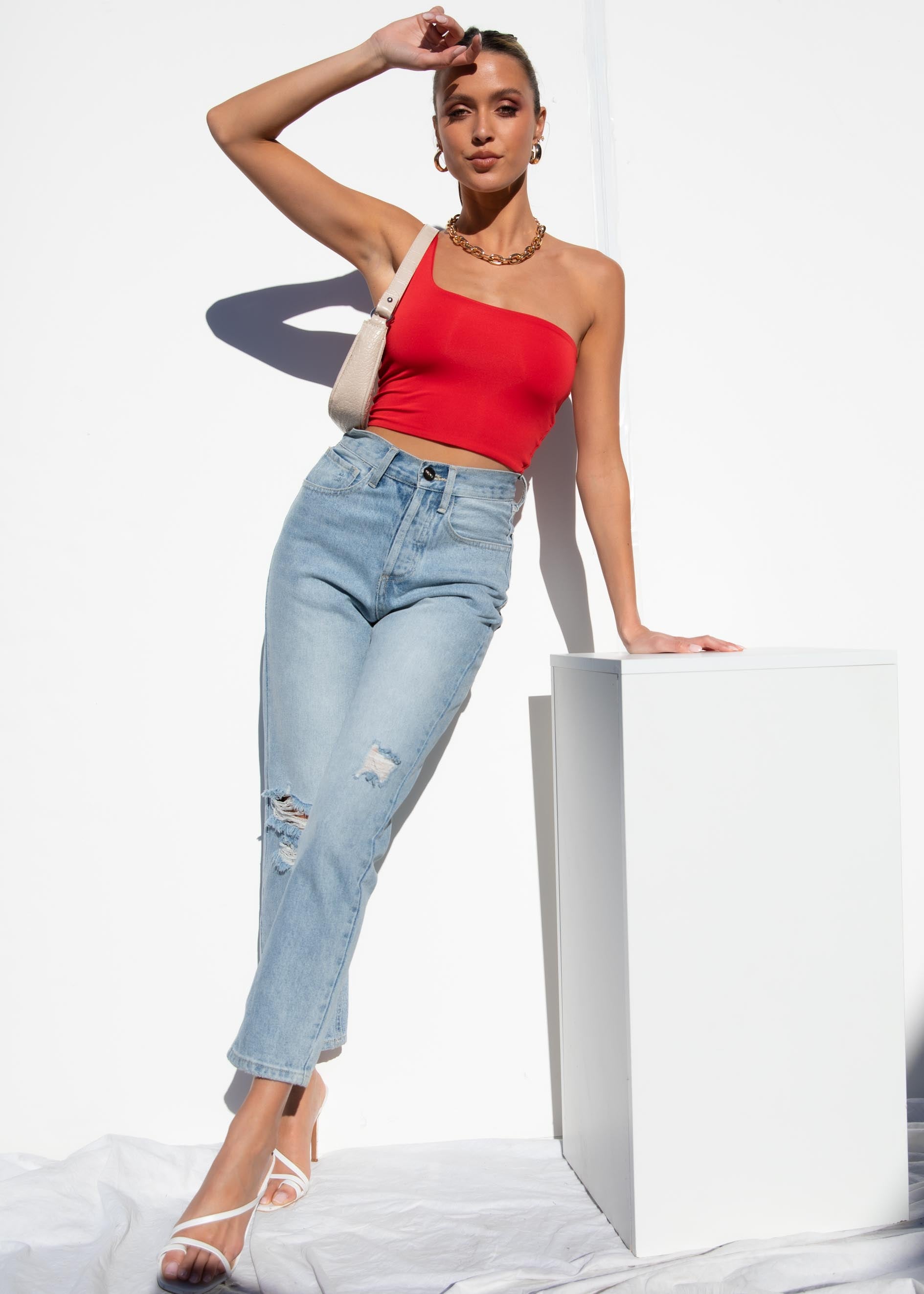 Lina One Shoulder Top - Red