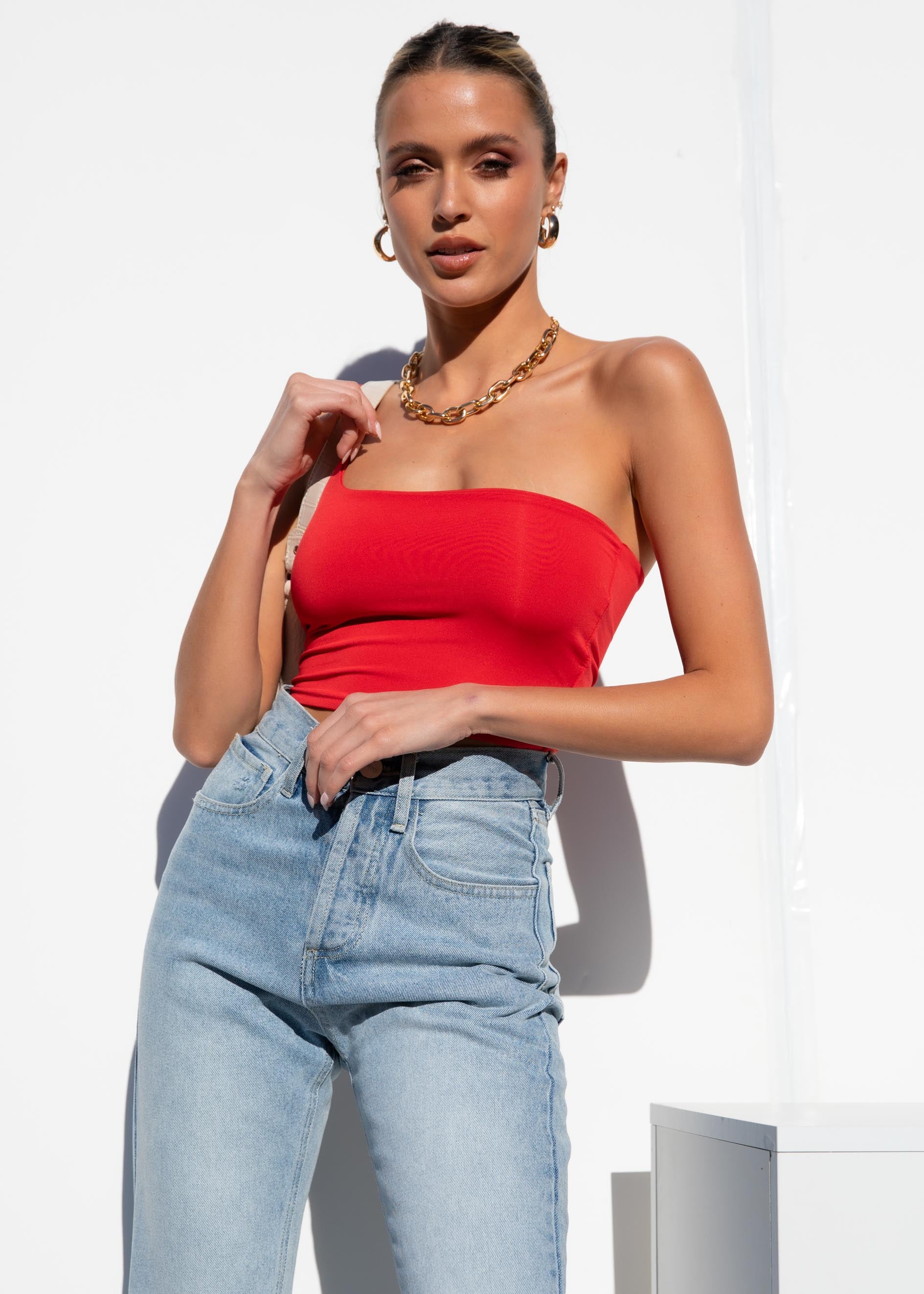 Lina One Shoulder Top - Red