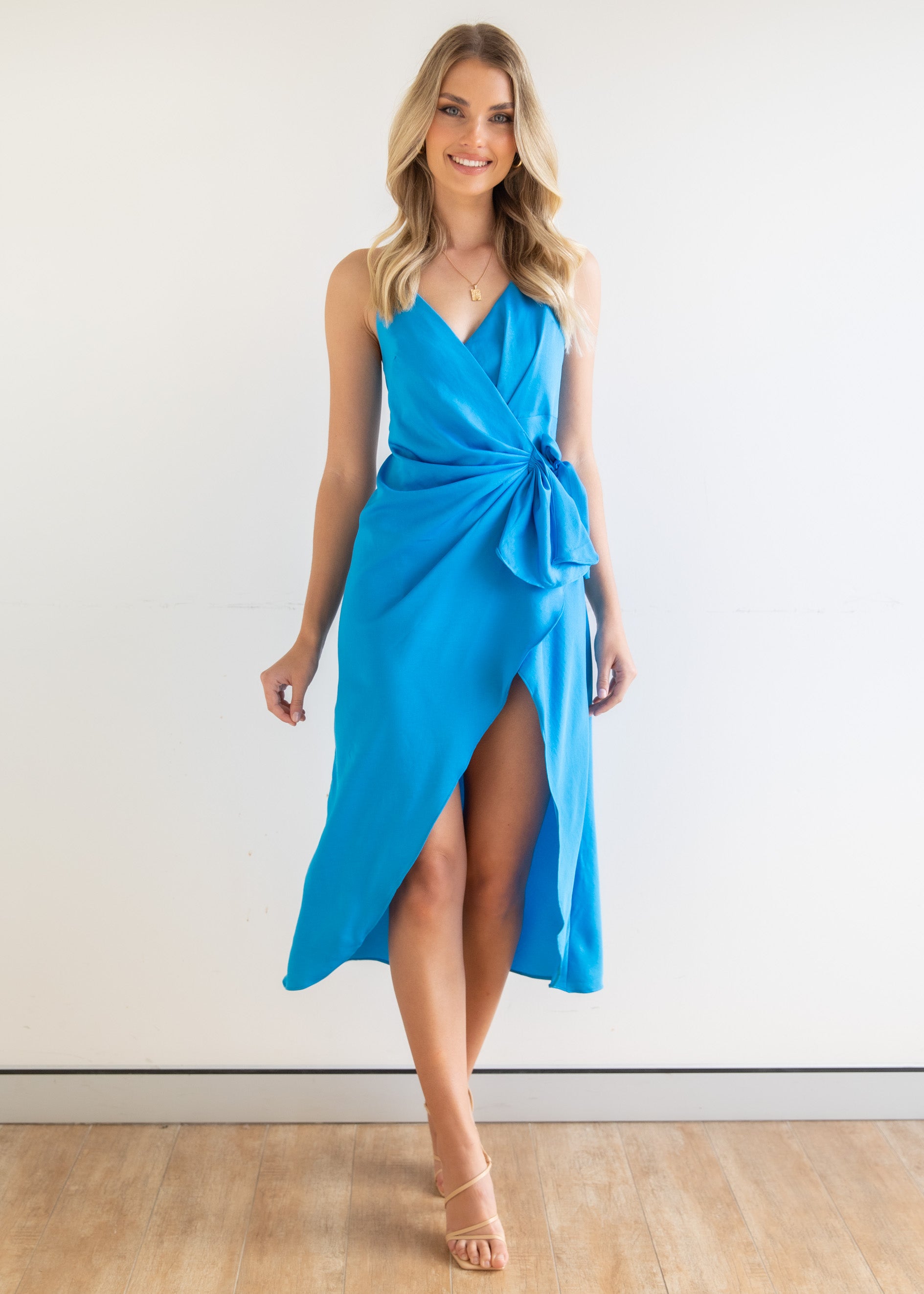 Nicha Wrap Midi Dress - Blue