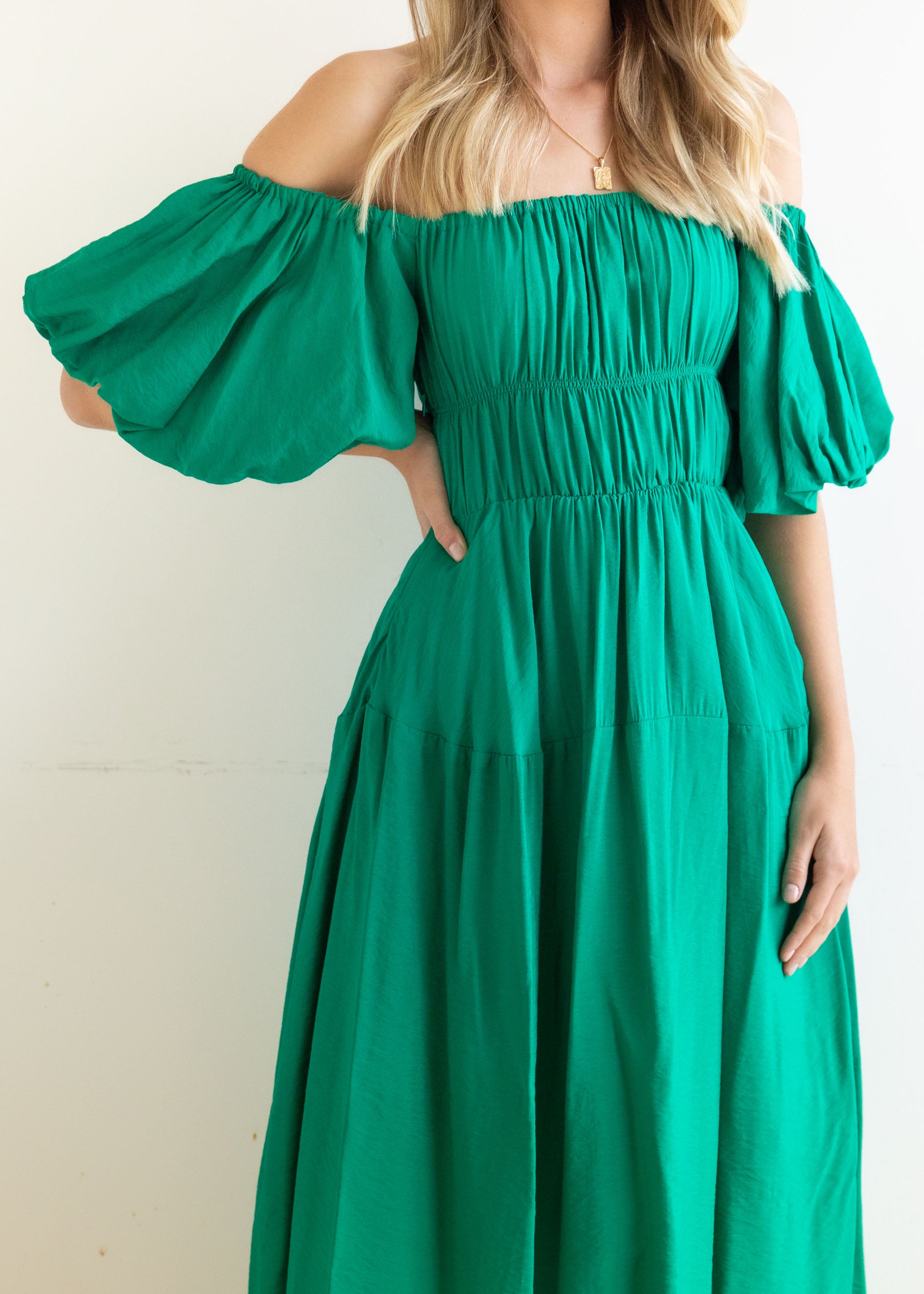 Anneli Off Shoulder Midi Dress - Green