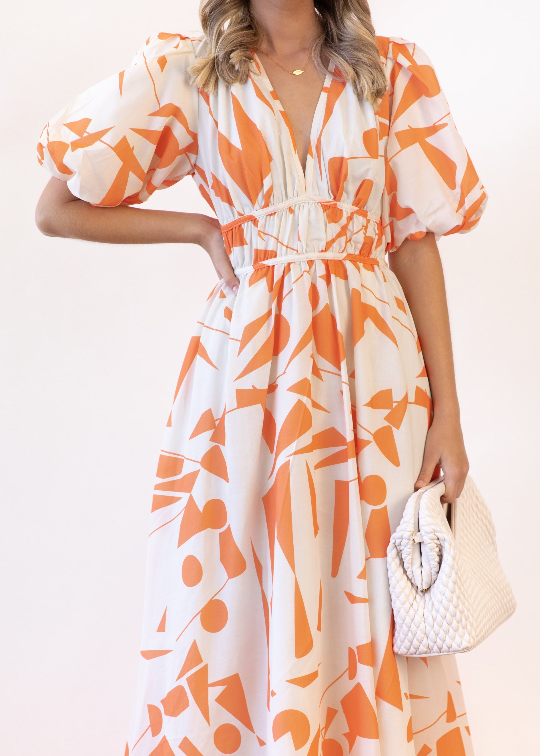 Kyriea Midi Dress - Tangerine Geo