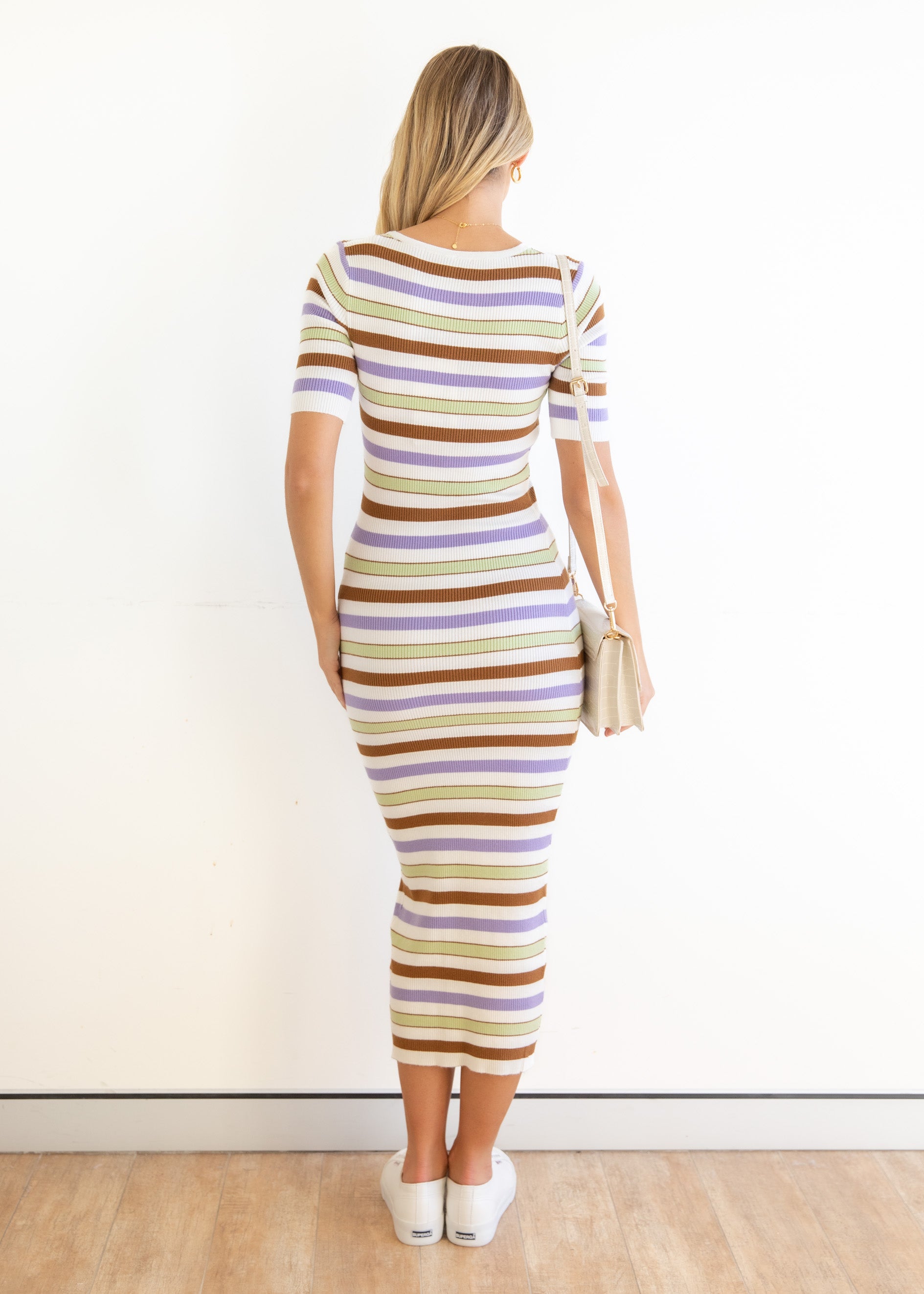 Gartier Knit Midi Dress - Mint Stripe