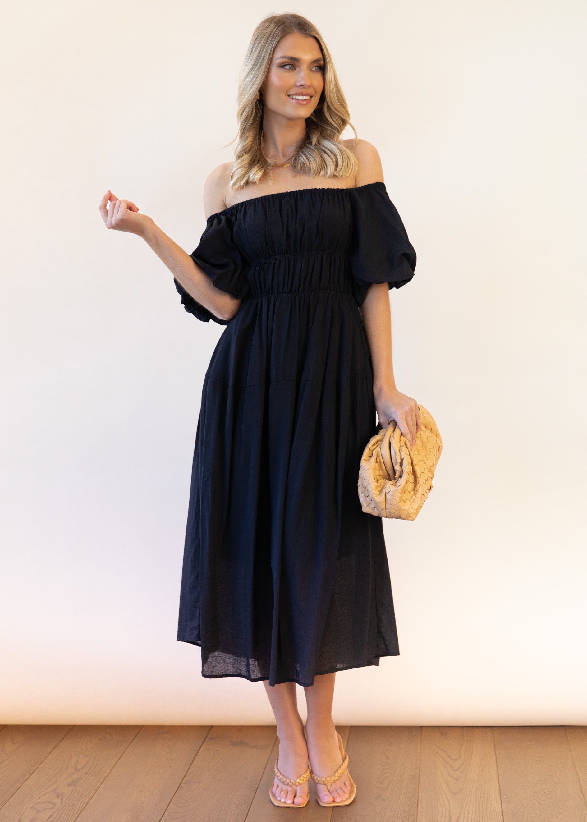 Anneli Off Shoulder Midi Dress - Black