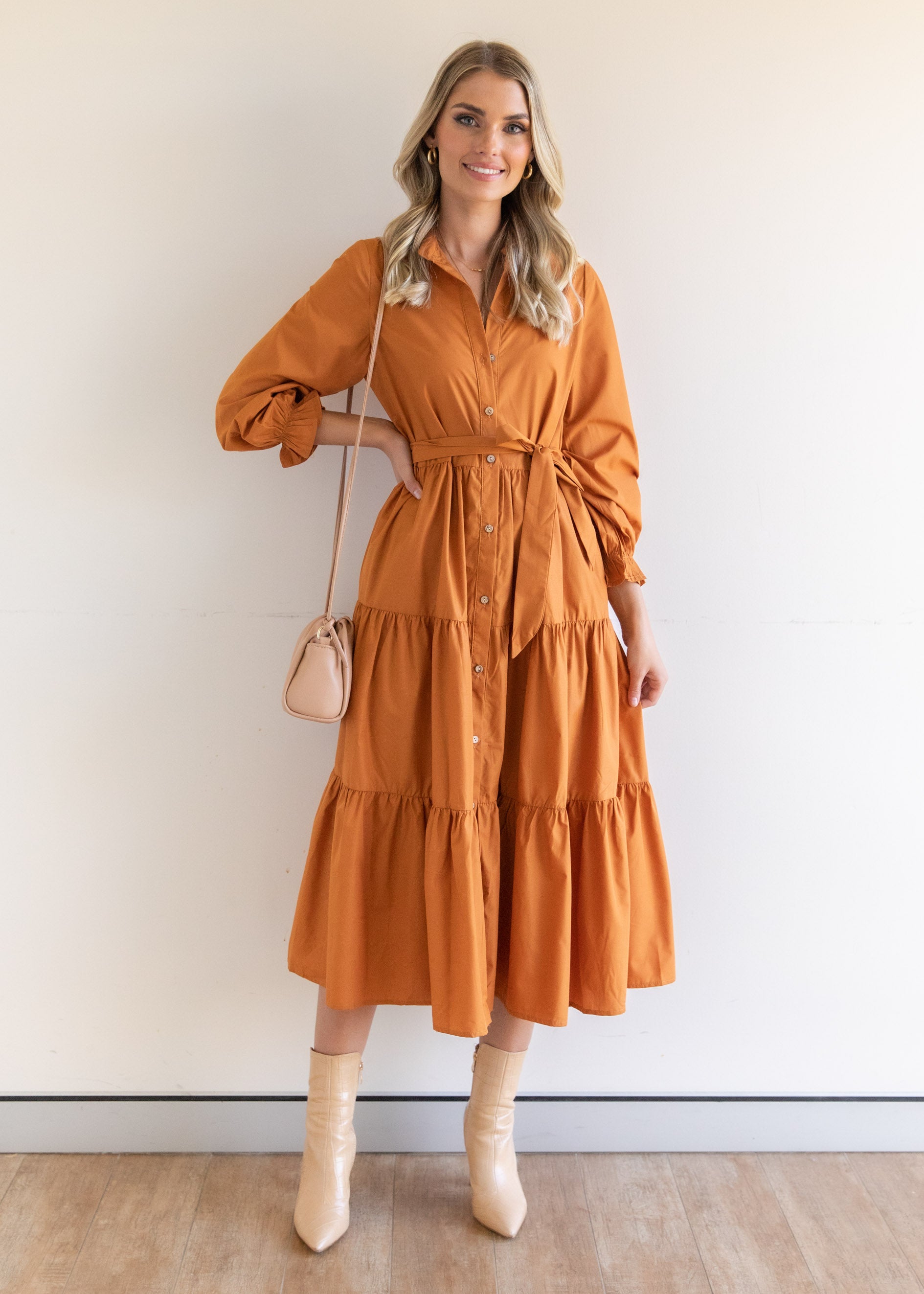 Pamelia Midi Dress - Rust