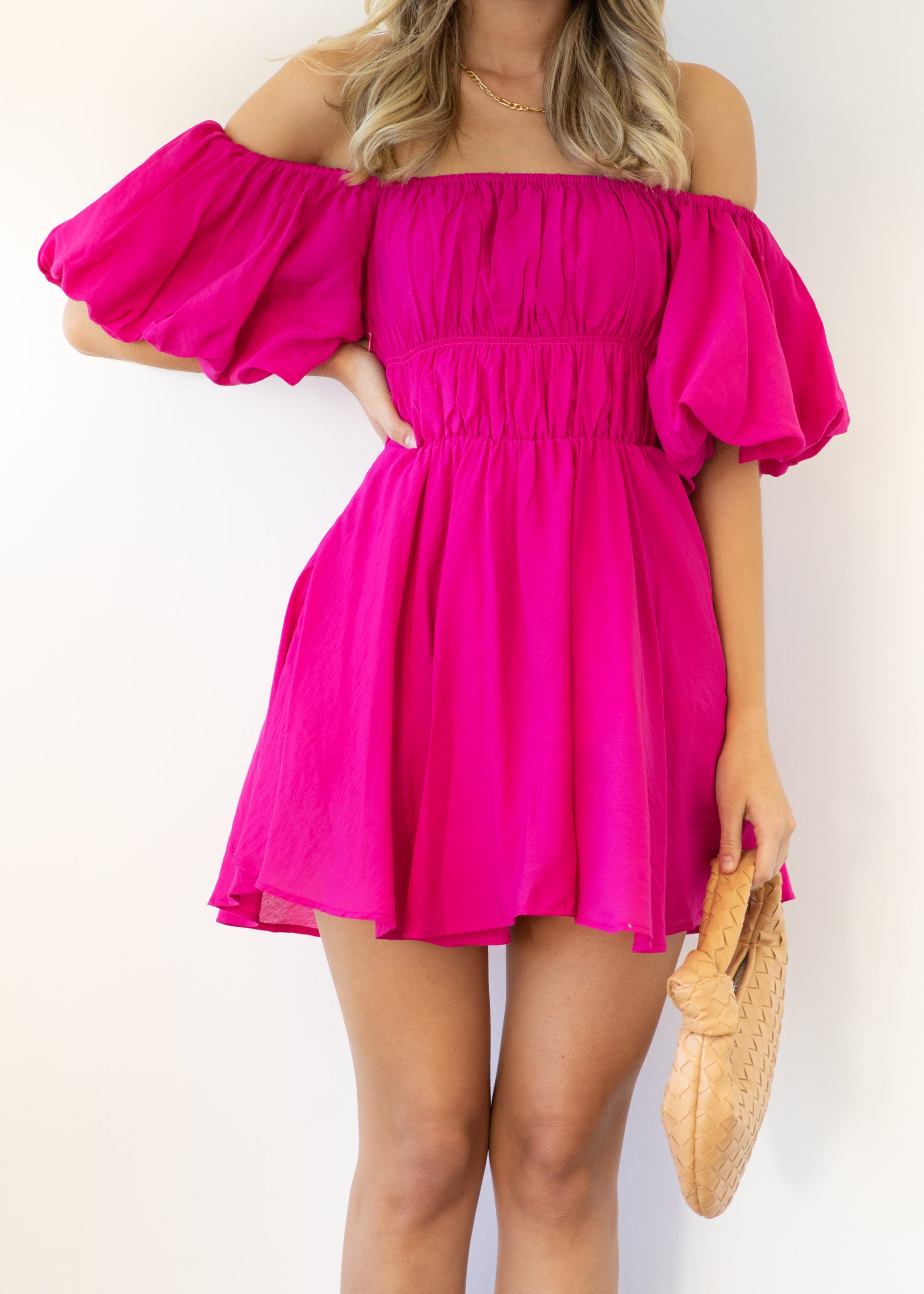 Tami Off Shoulder Dress - Hot Pink