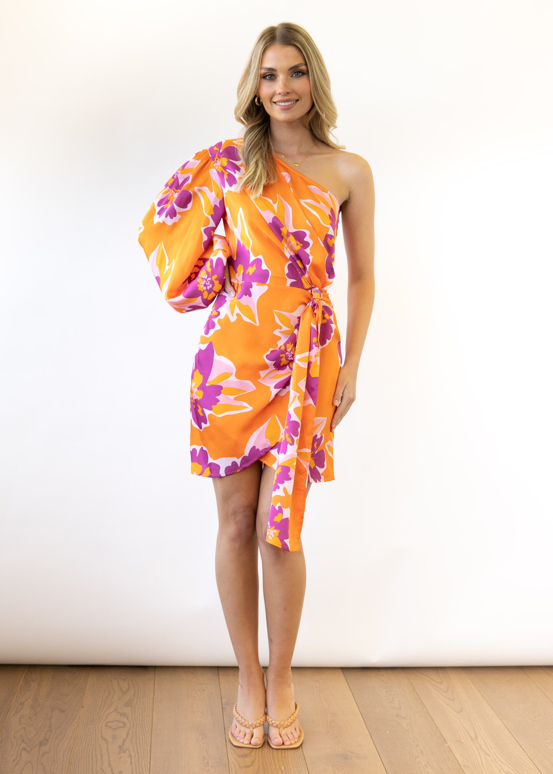 Reeta One Shoulder Dress - Tangerine Floral