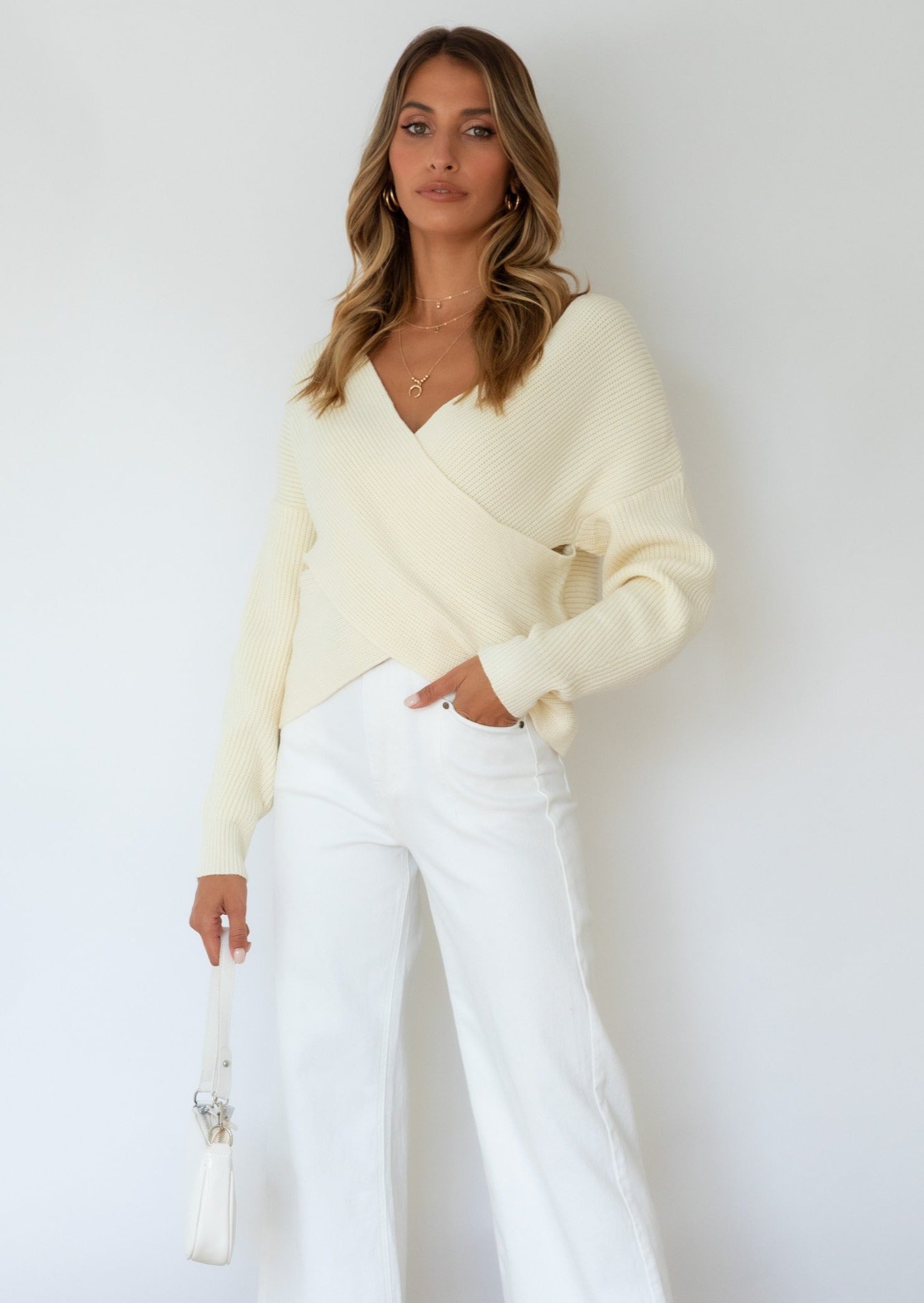 Etana Cross Over Sweater - Cream