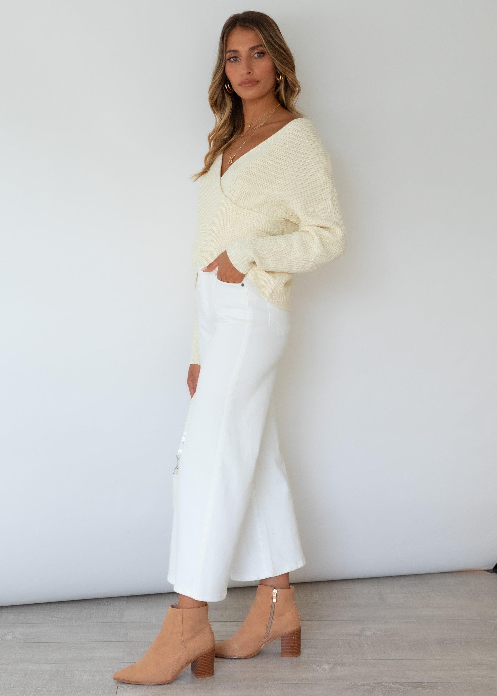 Etana Cross Over Sweater - Cream