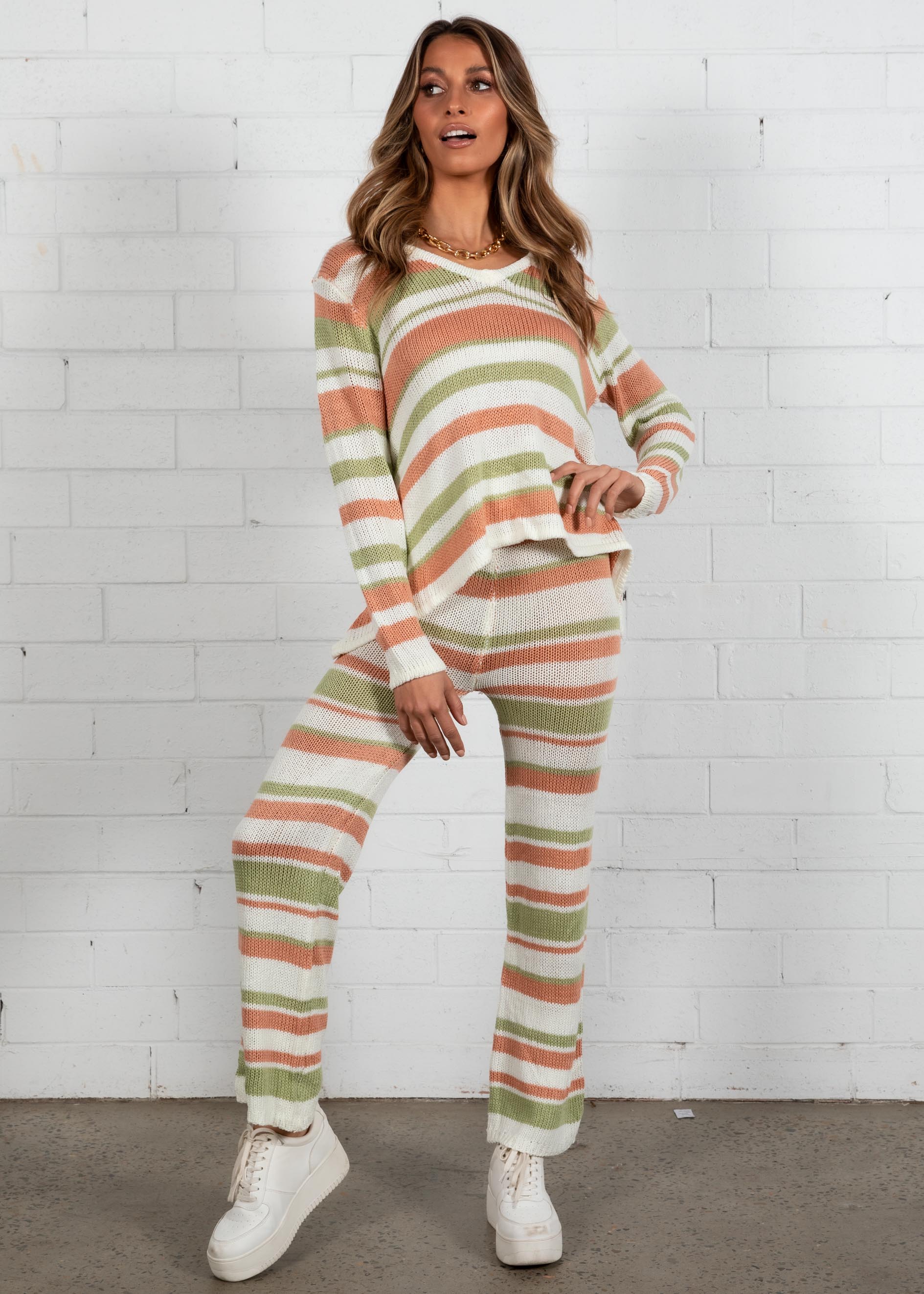 Lonely Hearts Knit Set - Sage Stripe