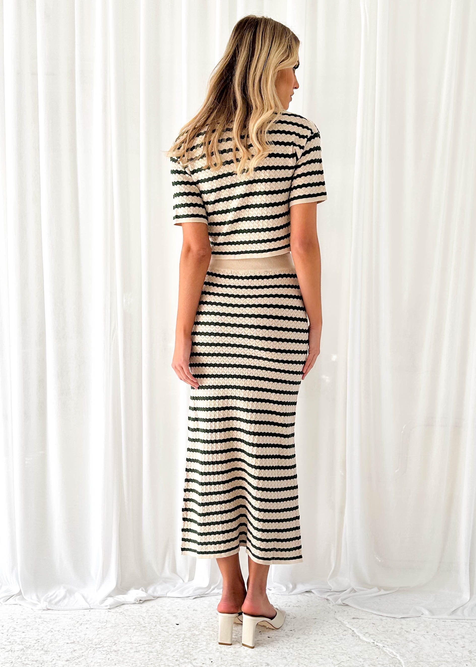 Zarae Knit Midi Skirt - Beige Stripe