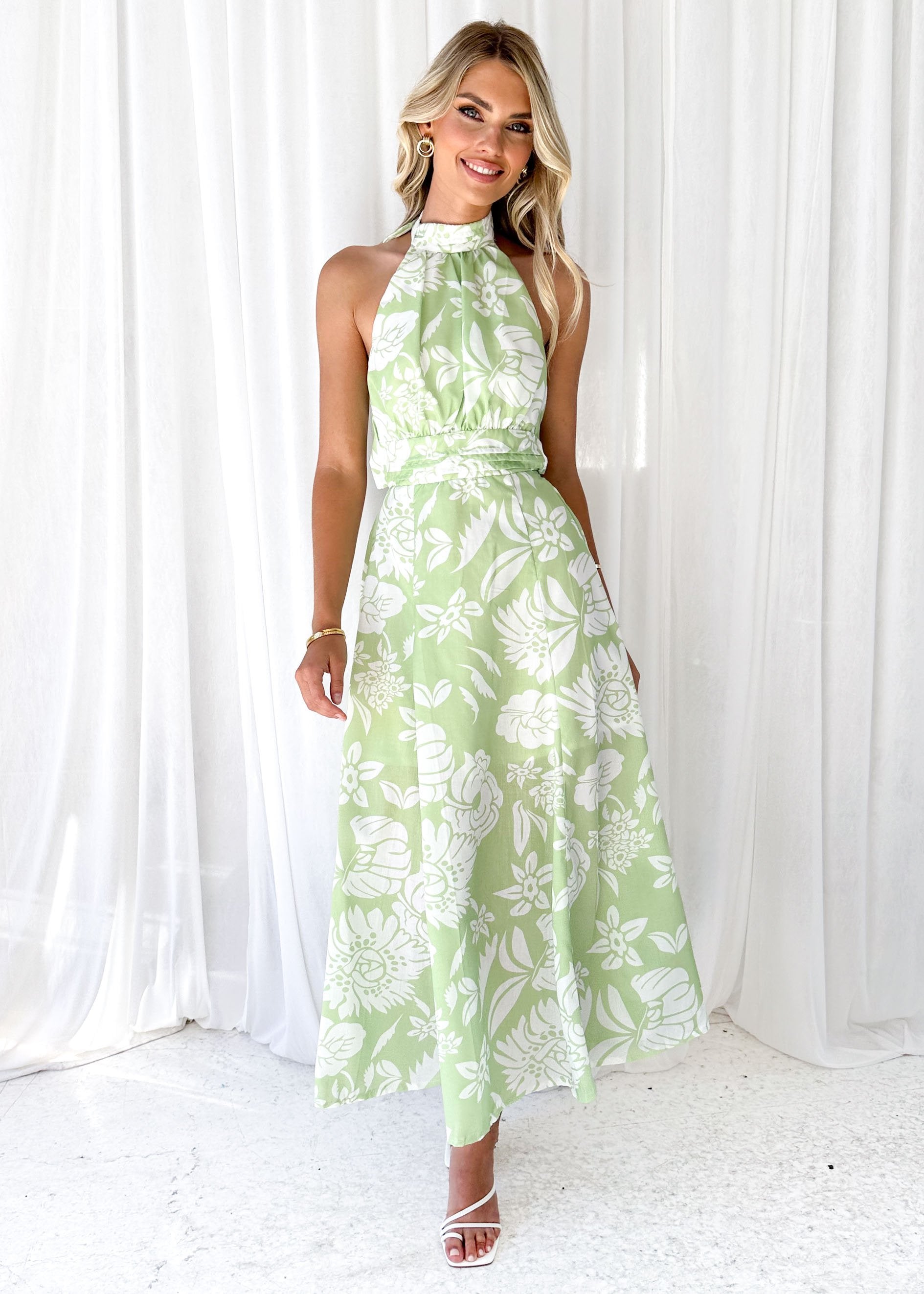 Laylo Halter Maxi Dress - Lime Floral