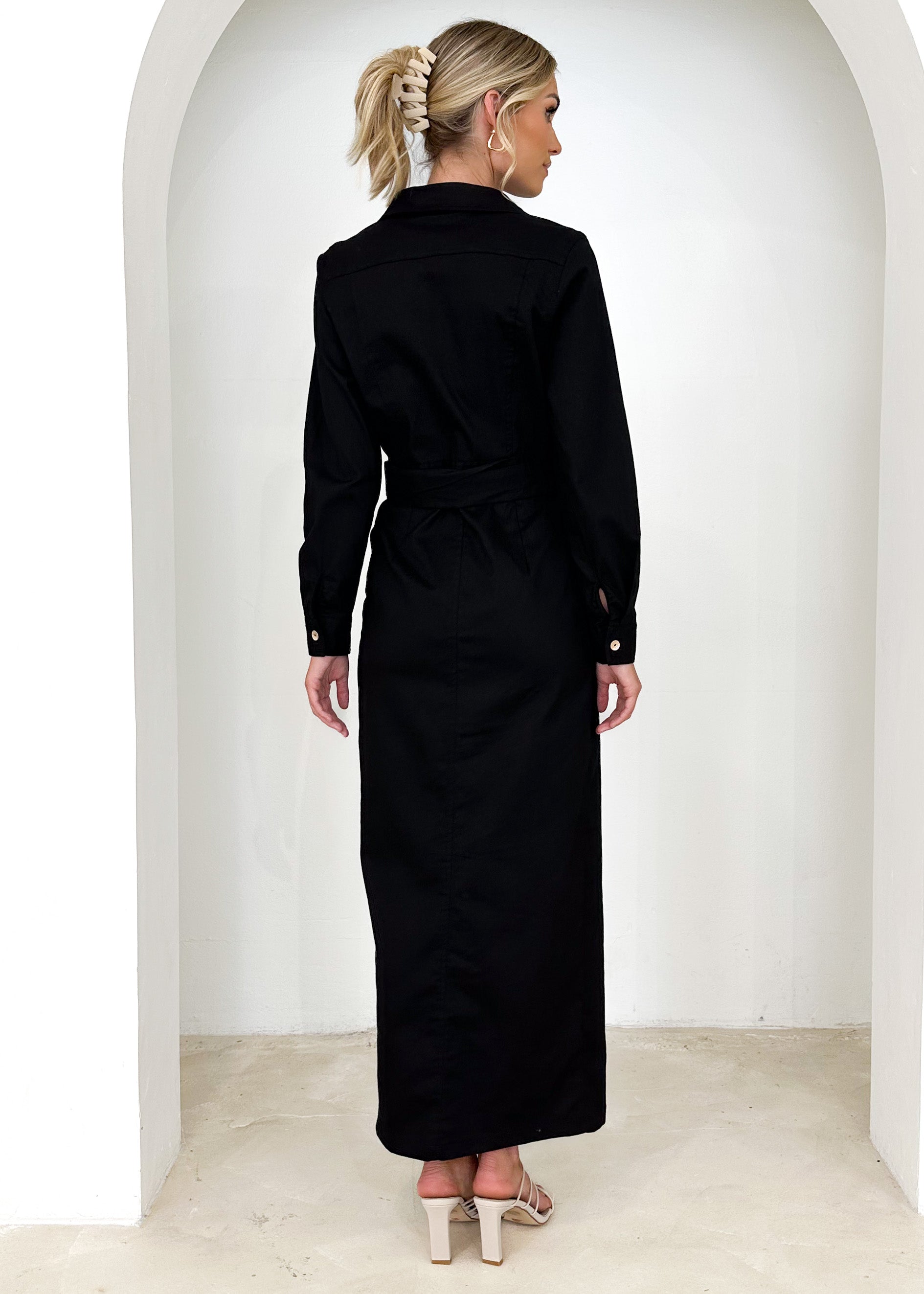 Tylah Denim Midi Dress - Black