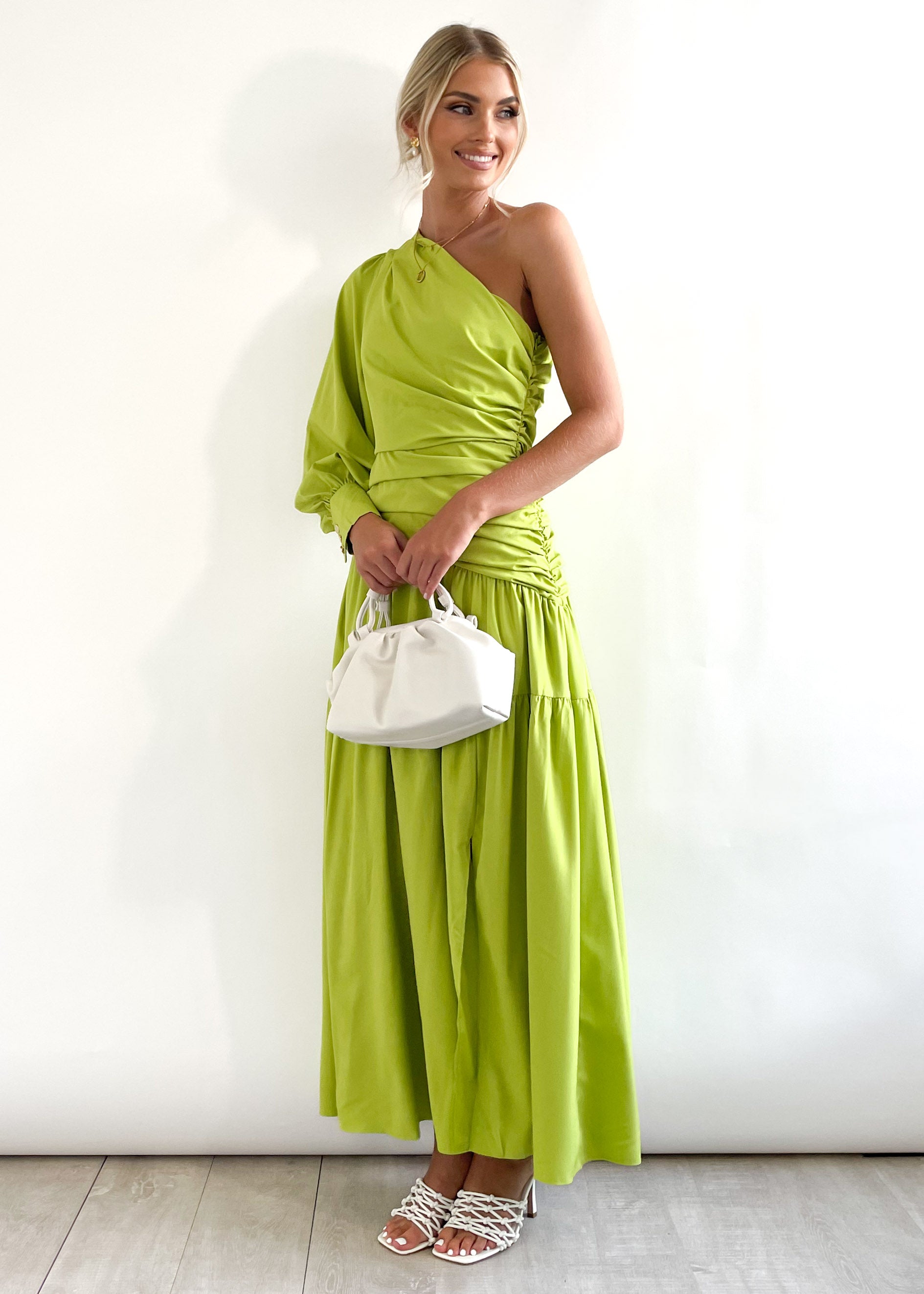 Brynnie One Shoulder Maxi Dress - Lime