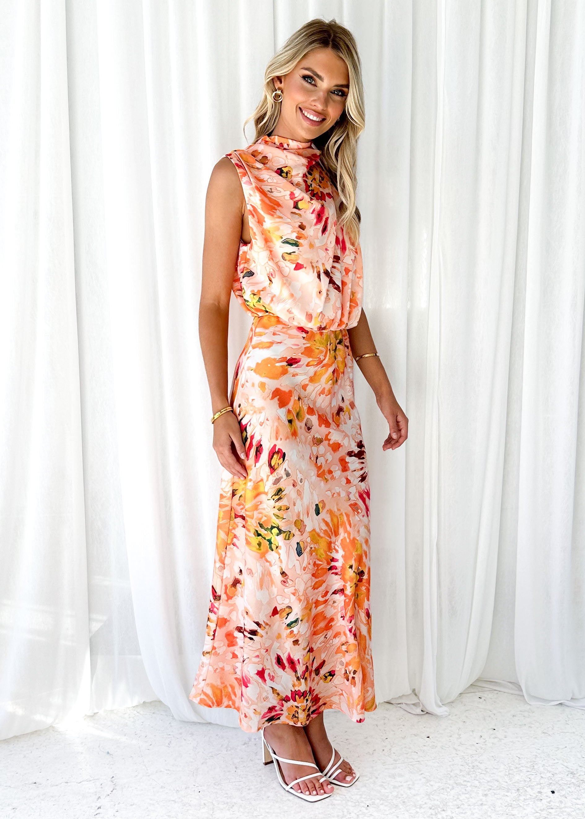 Amely Maxi Dress - Peach Abstract