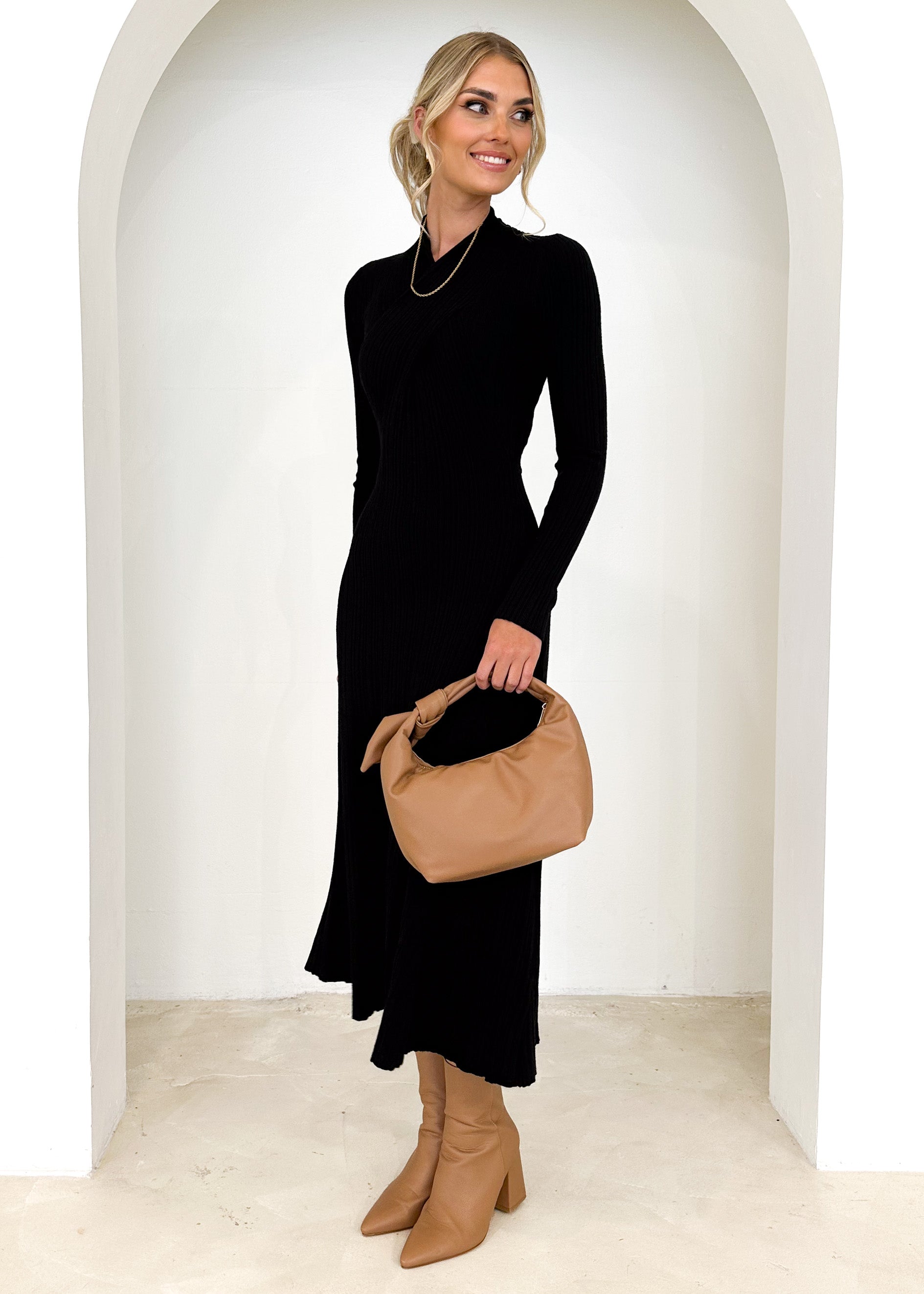 Lamont Knit Midi Dress - Black