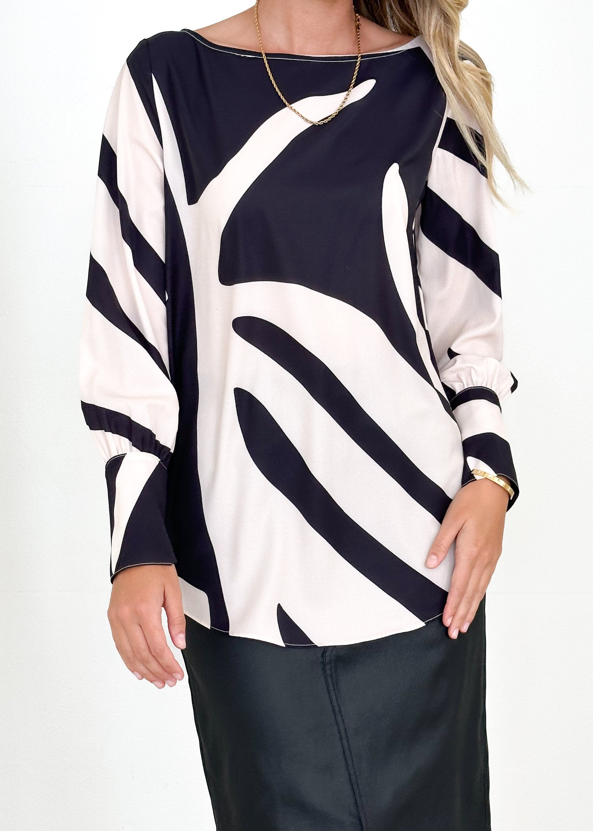 Karrie Blouse - Black Abstract