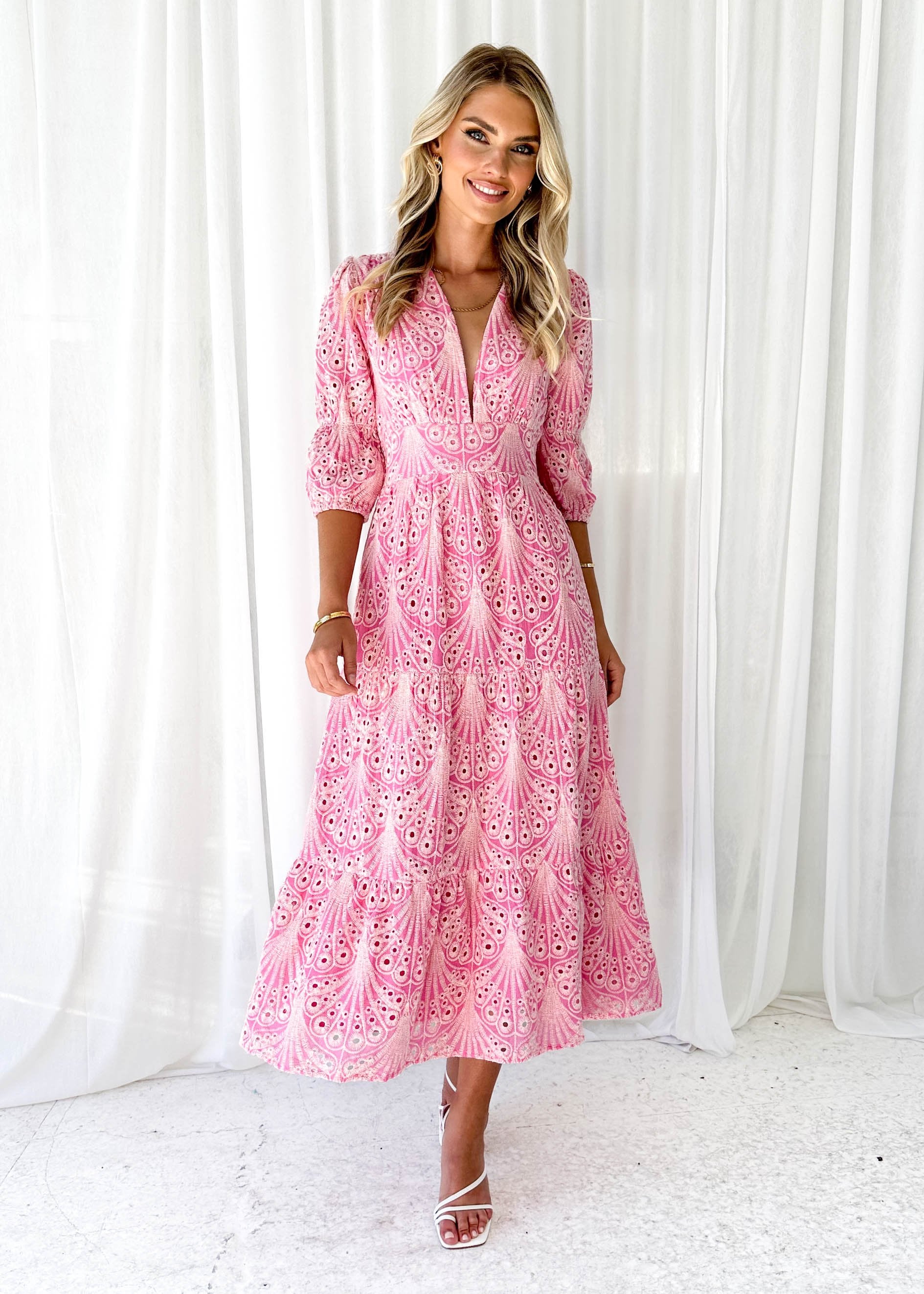 Zinta Midi Dress - Pink Anglaise