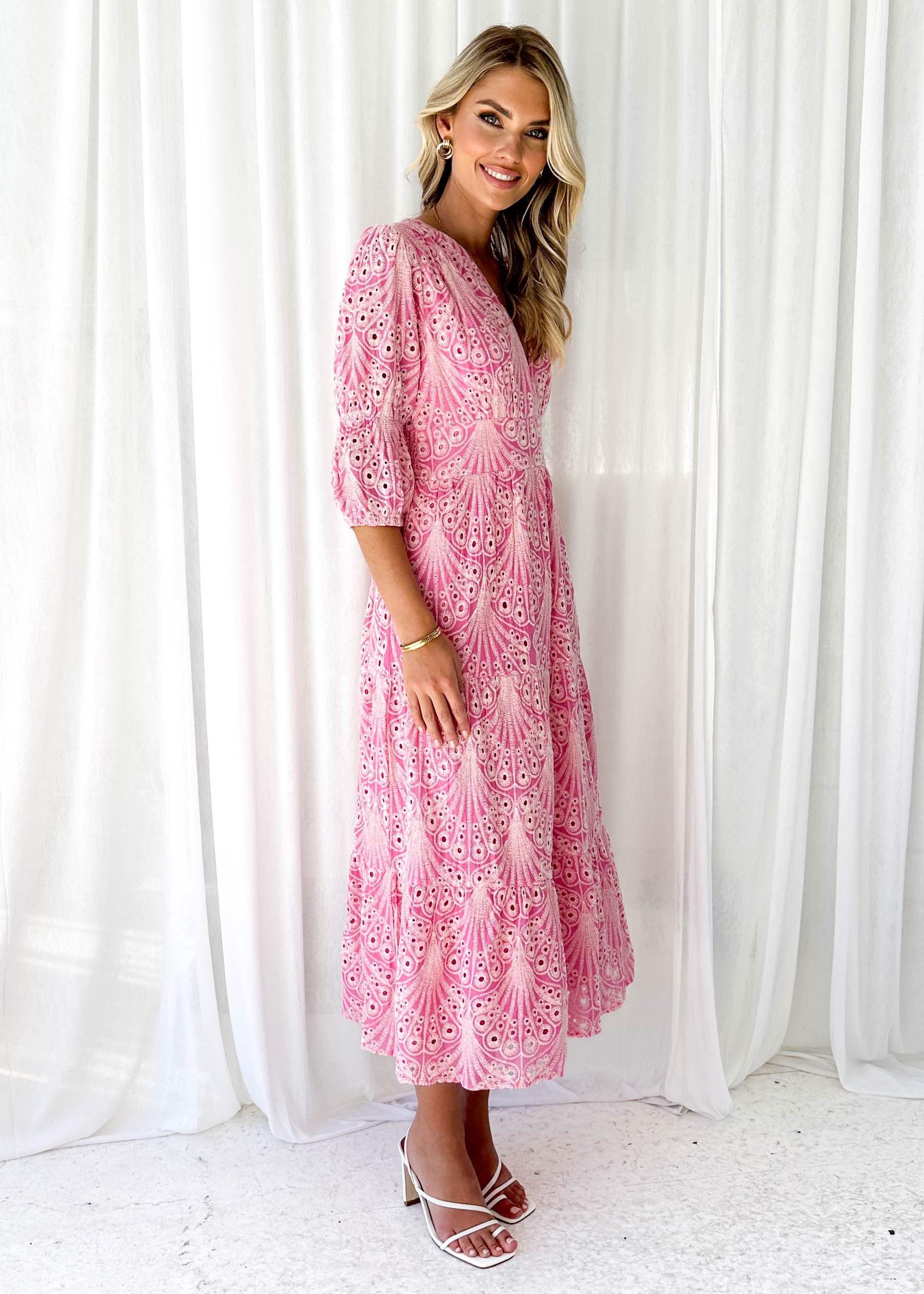 Zinta Midi Dress - Pink Anglaise